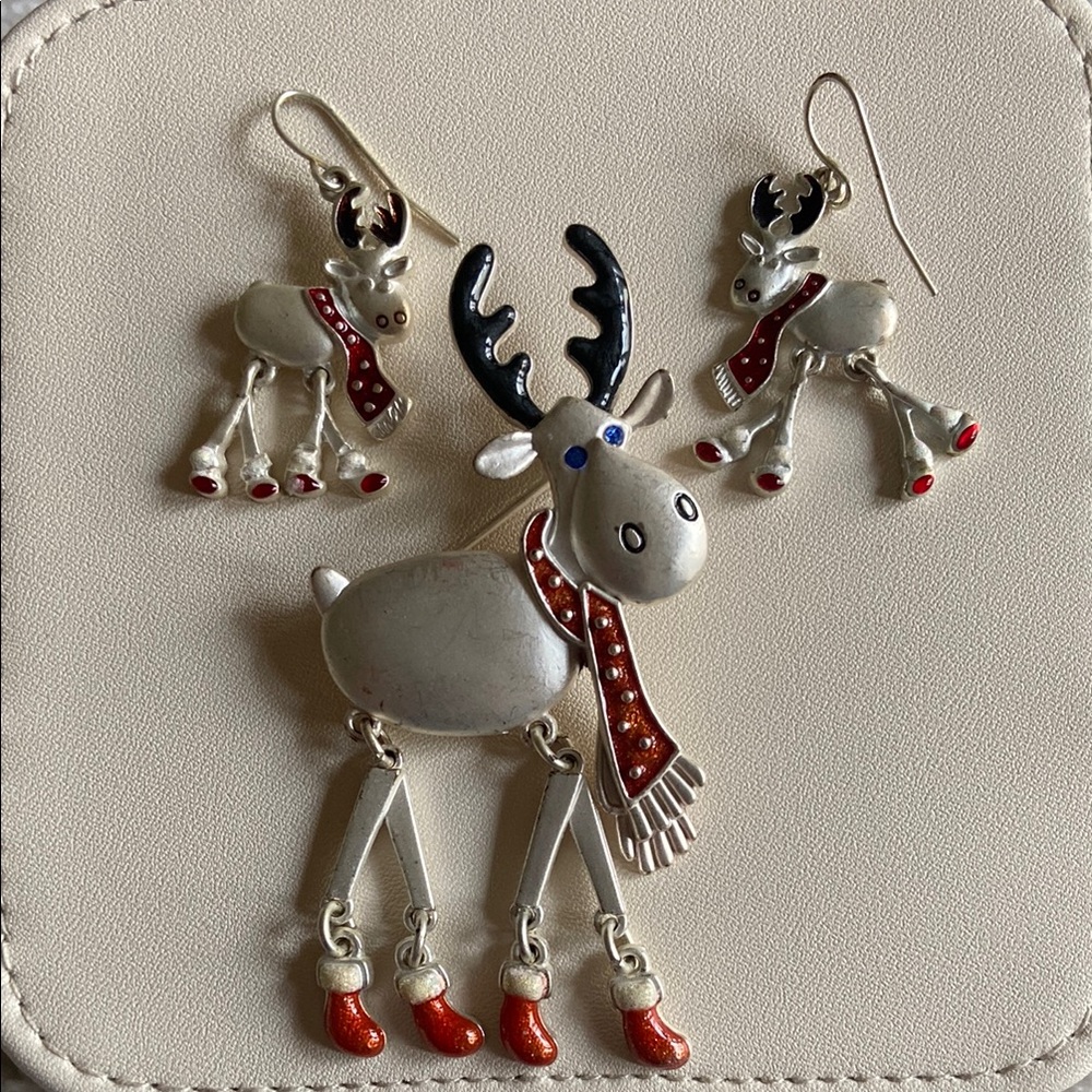 Vintage Reindeer Earrings - Red, White, Black